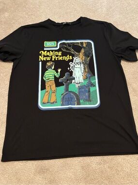 ROMWE Mens Small Social Skills Black  Making Friends Tee Short Sleeve Ghosts